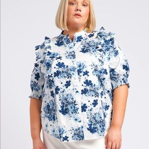 Erdem x Universal Standard Kalina Short Sleeve Ruffle Shirt Size L